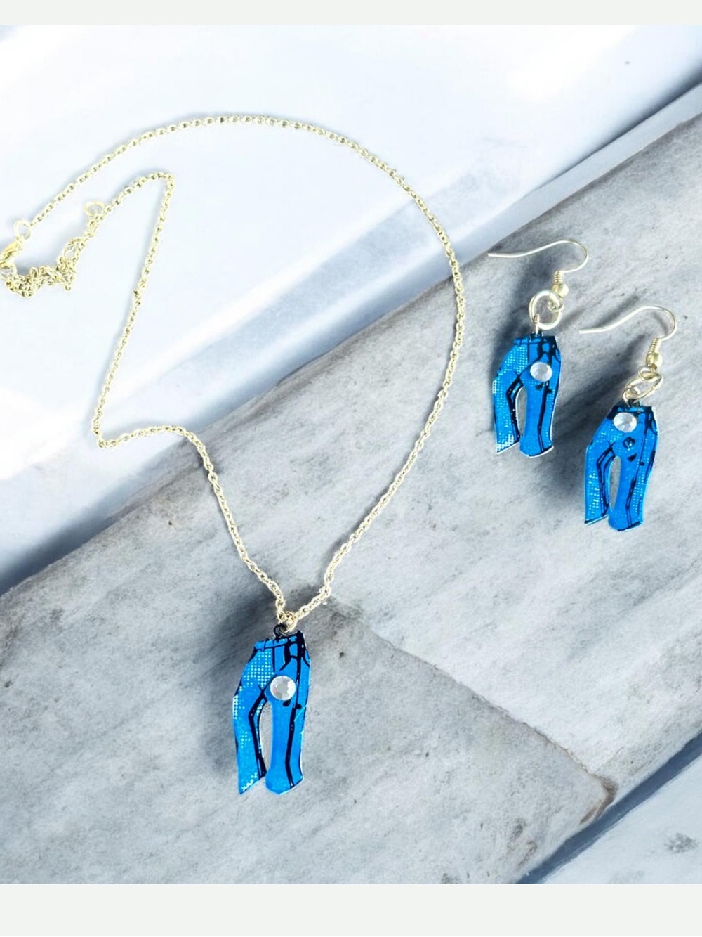 Vintage Europe Deadstock 1975 Signed Bell Bottom Denim Jewelry Set